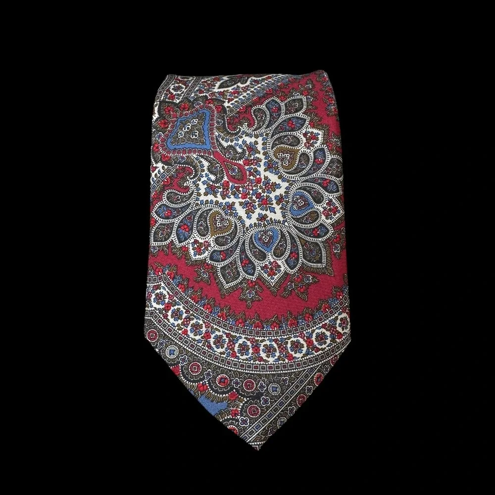 Mallory & Church London Mens Silk Tie Red Blue Paisley Medallion Formal Necktie